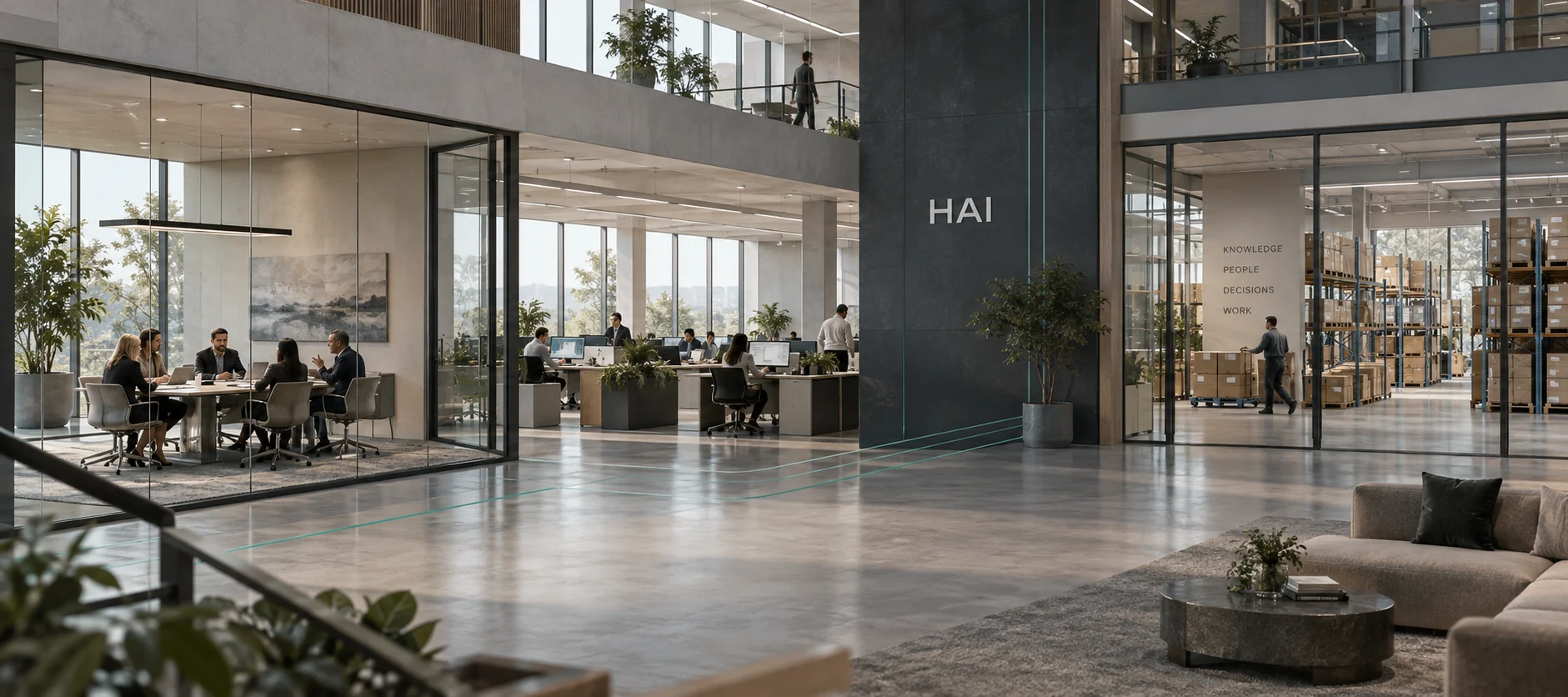 Illustration of leadership, operating teams and fulfilment connected through HAI.